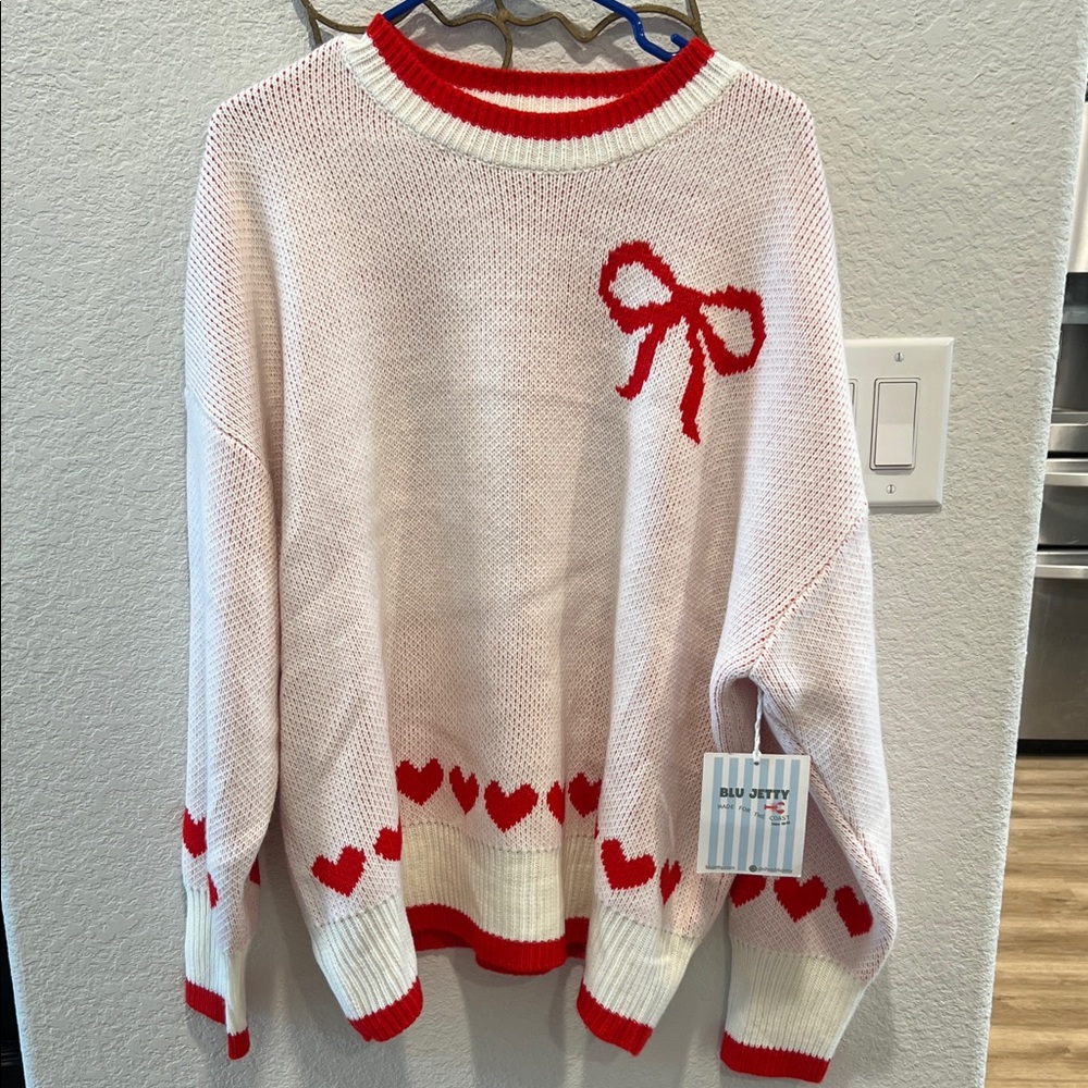 Women's BLU JETTY Pink and Red Heart Sweater Set, NWT, size Large